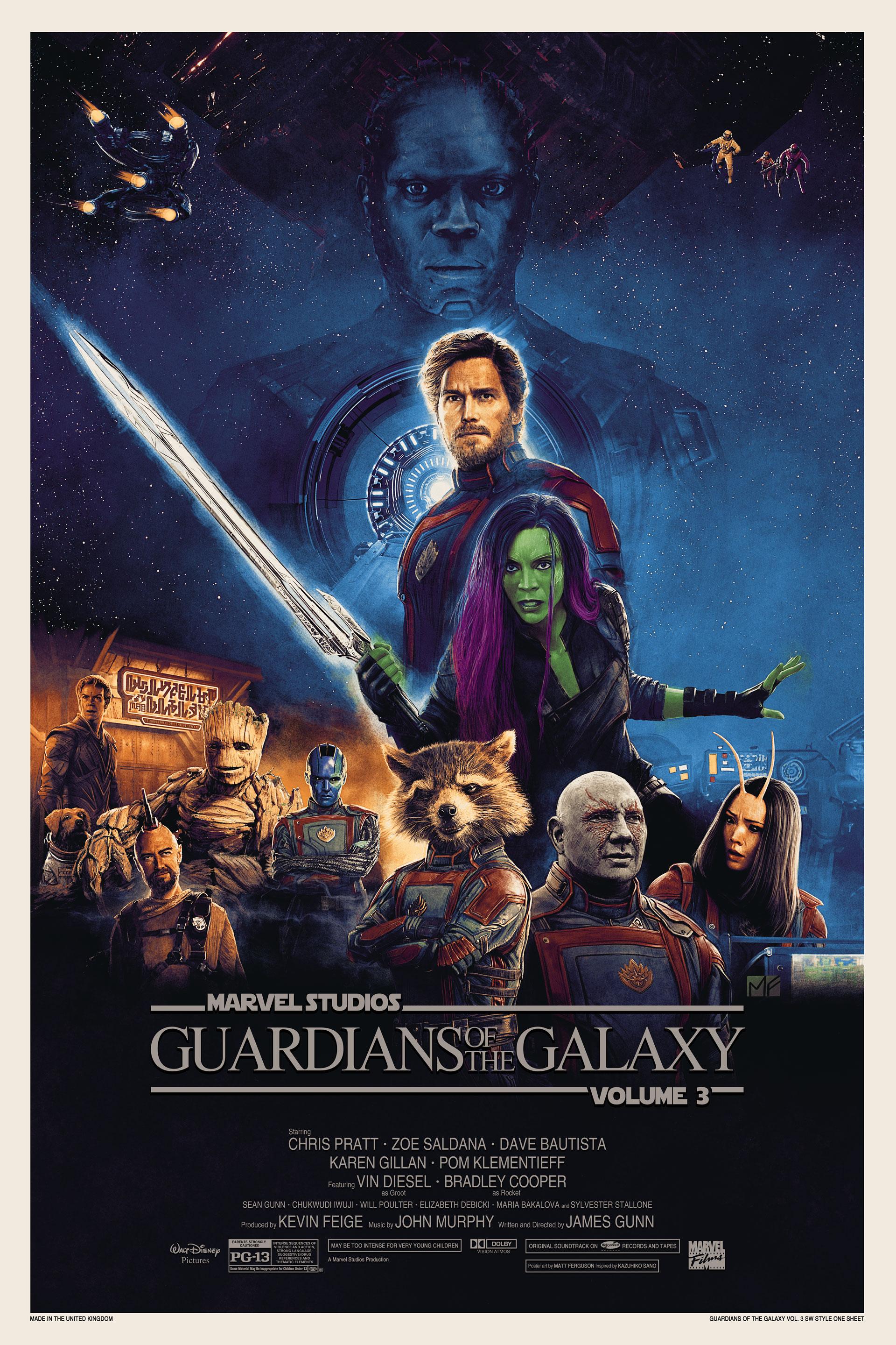 Buckle up for another cosmic adventure with the ragtag team of misfit superheroes led by Star-Lord (Chris Pratt) in Guardians of the Galaxy Vol 3